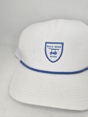 Bald Head Blues Golf Rope Mesh Snapback Hat White With Blue Rope Used Condition